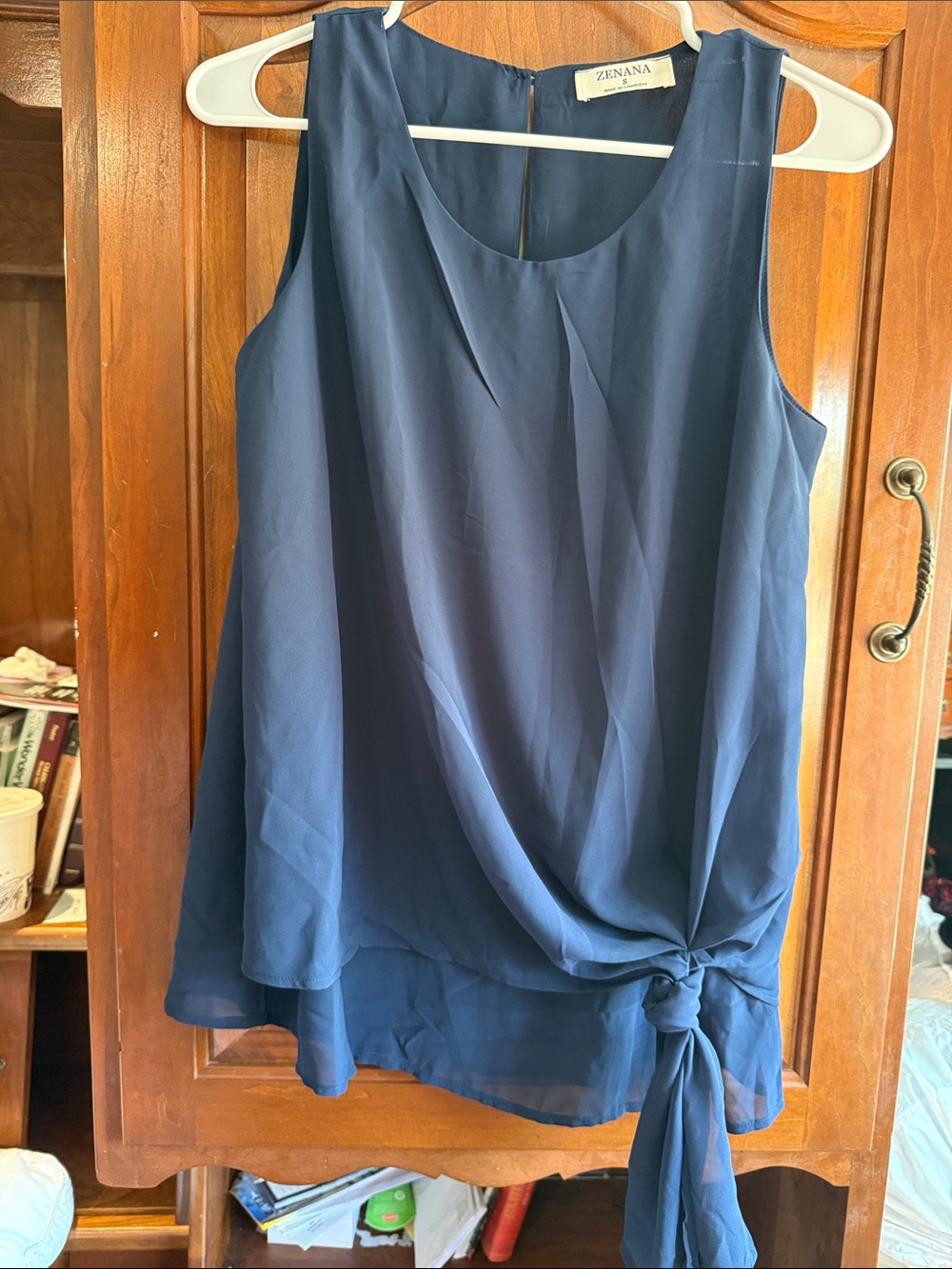 NaNa Navy Sleeveless Chiffon Tie-Hem Camisole